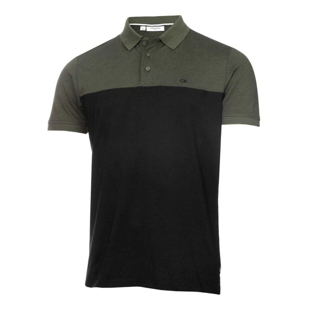 Calvin Klein Mens Colour Block Golf Polo Shirt / Olive Grey/Black